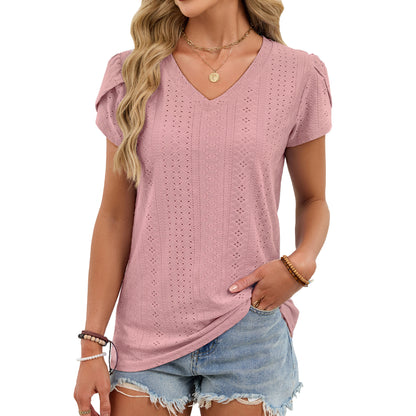 Summer V-Neck Tile Sleeve Loose Fit Casual Top