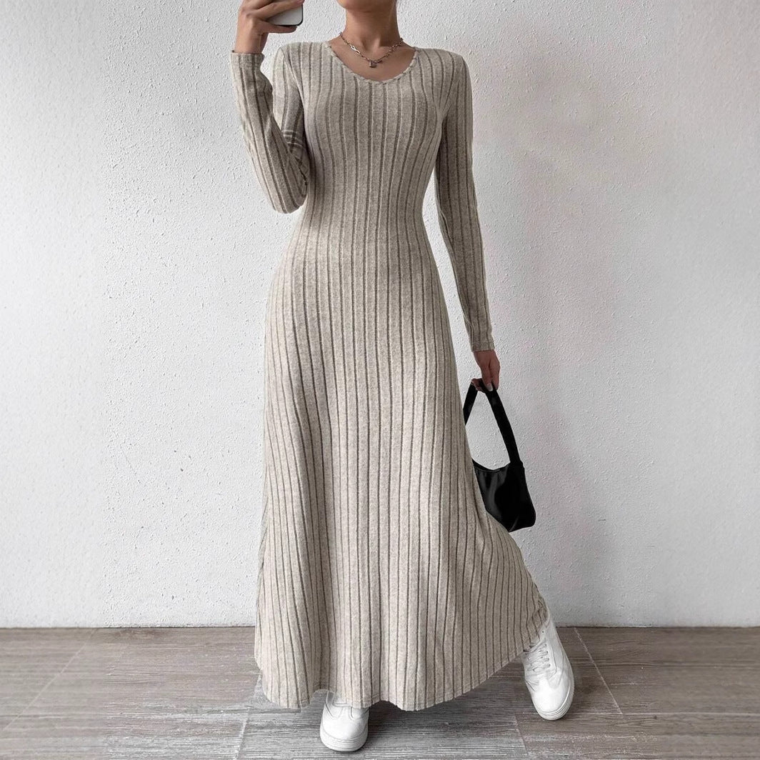 Ribbed Knit Long Sleeve Bodycon Maxi Dress