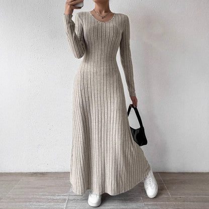 Ribbed Knit Long Sleeve Bodycon Maxi Dress