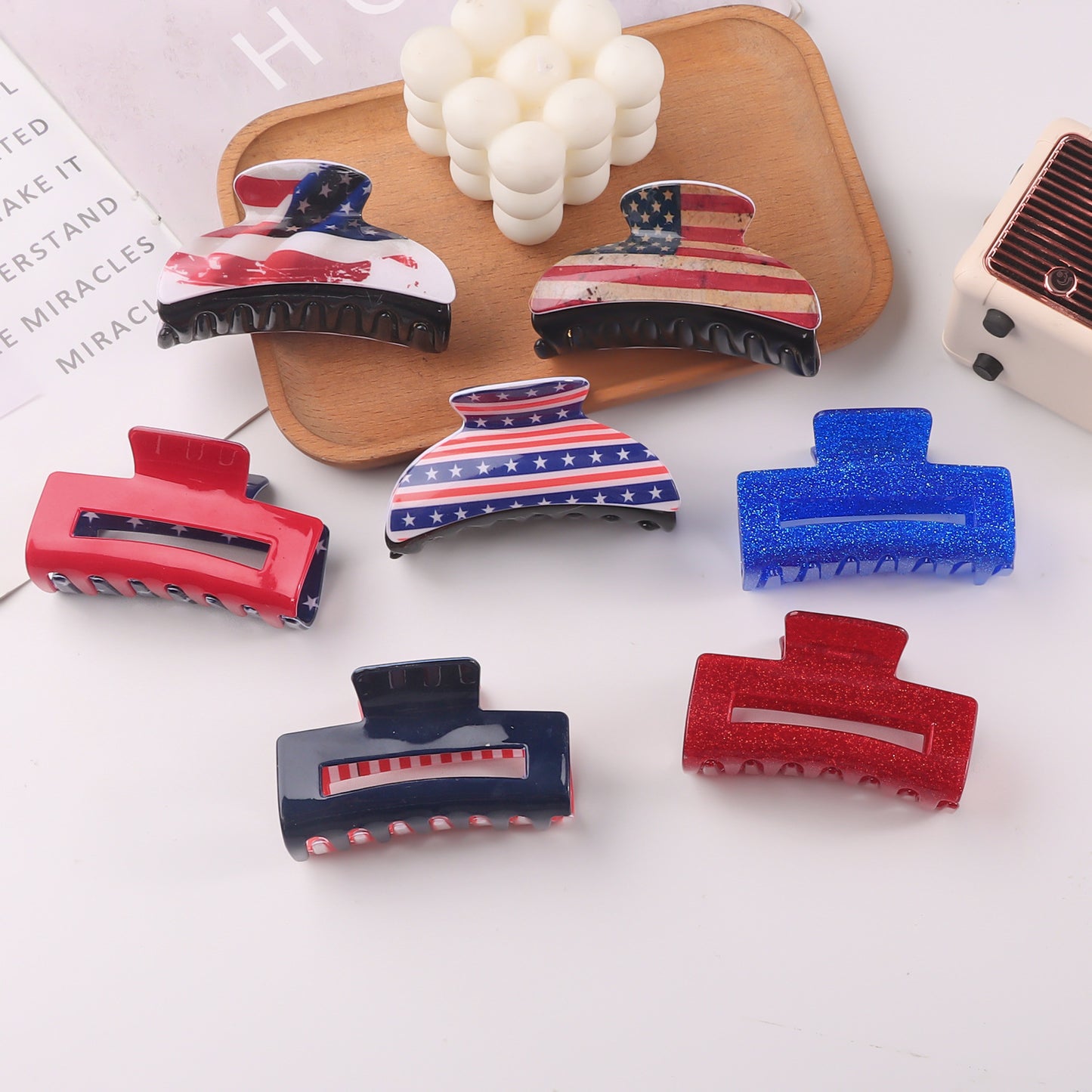 4th of July Stripe Hair Claw Clip Patriotic USA