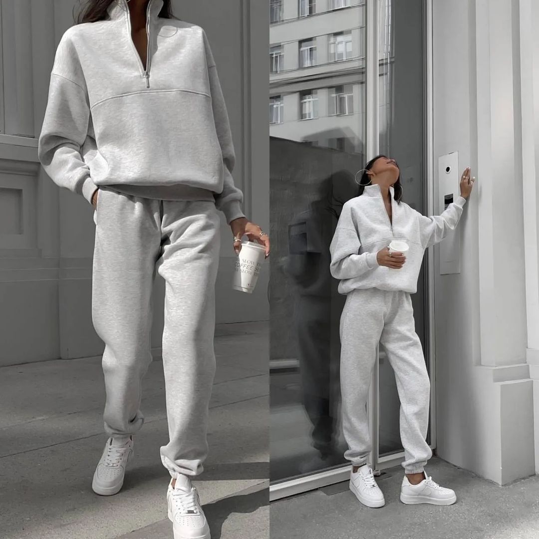 Women's Fleece Half Zip Sweatshirt Jogger Lounge Set