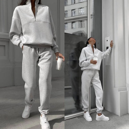 Women's Fleece Half Zip Sweatshirt Jogger Lounge Set