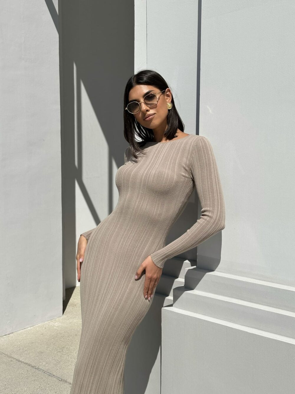 Women's Ribbed Knit Long Sleeve Bodycon Maxi Dress
