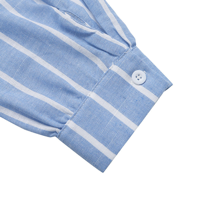 Blue Striped Button Down Shirt Oversized Resort Beach Blouse