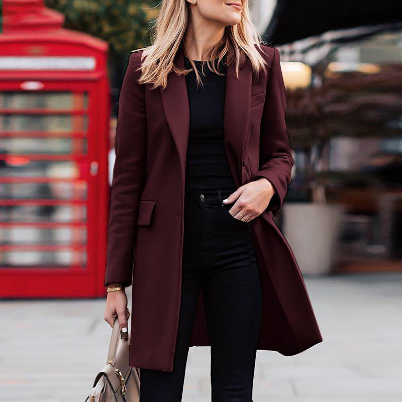 Women Long Sleeve Button Front Blazer Coat Office