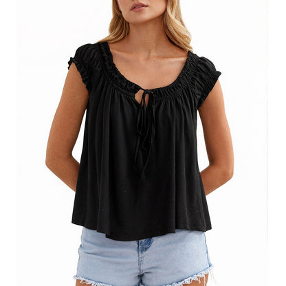 Ruffled Tie Front Tank Top Sleeveless Casual Cute Blouse
