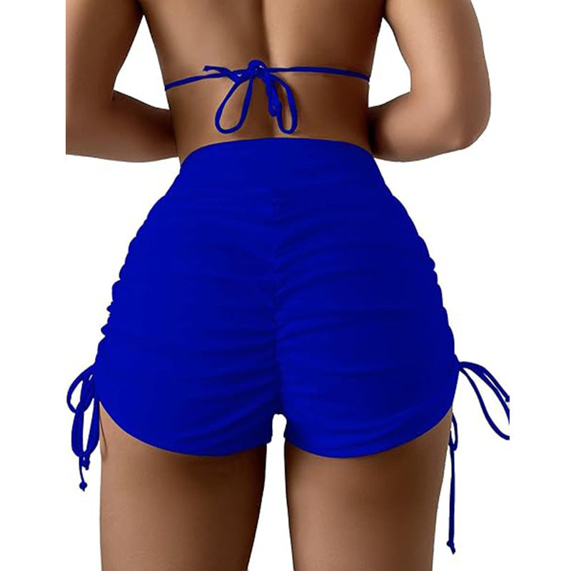 Women's High-Waist Ruched Bikini Shorts – Summer Swim Bottoms