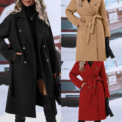 Women's Oversized Long Belted Double Breasted Winter Coat