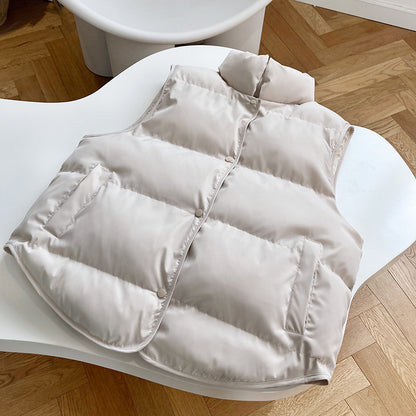 Women's Oversized Cropped Puffer Vest Stand Collar