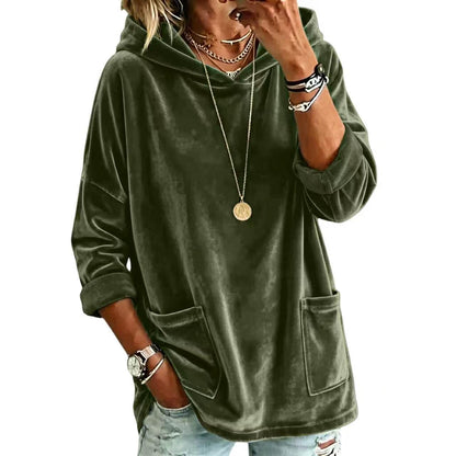 Women's Velvet Hoodie Batwing Sleeve Oversized Pullover