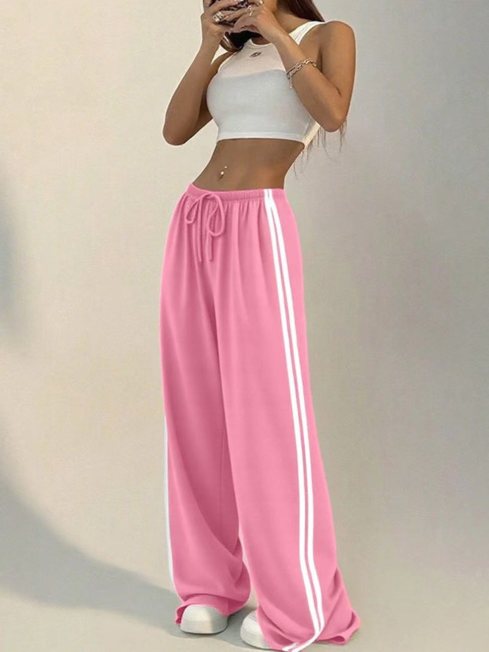 Women High Waist Side Stripe Baggy Wide Leg Sweatpants