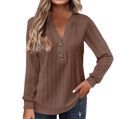 Women's Long Sleeve V Neck Button Front Casual Tunic Top