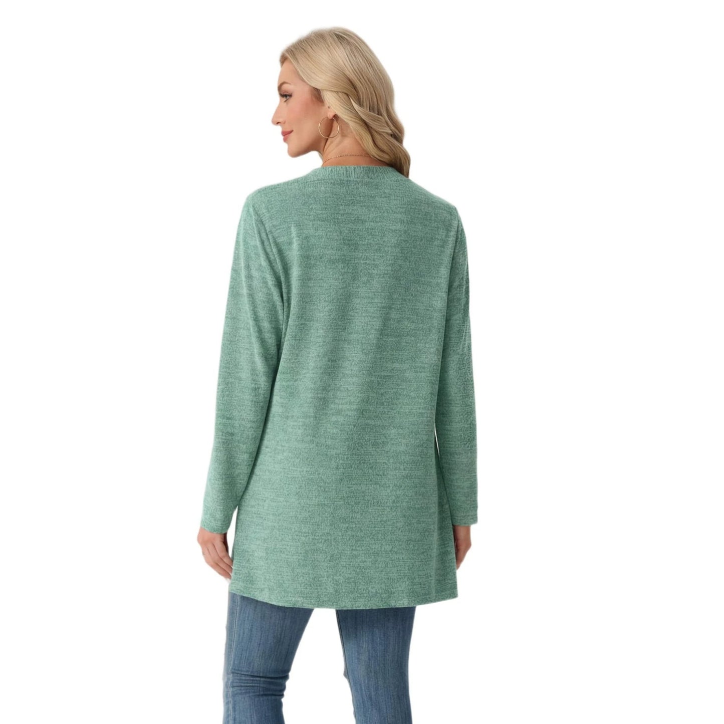 Women's Open Front Knit Cardigan with Pockets Long Sleeve