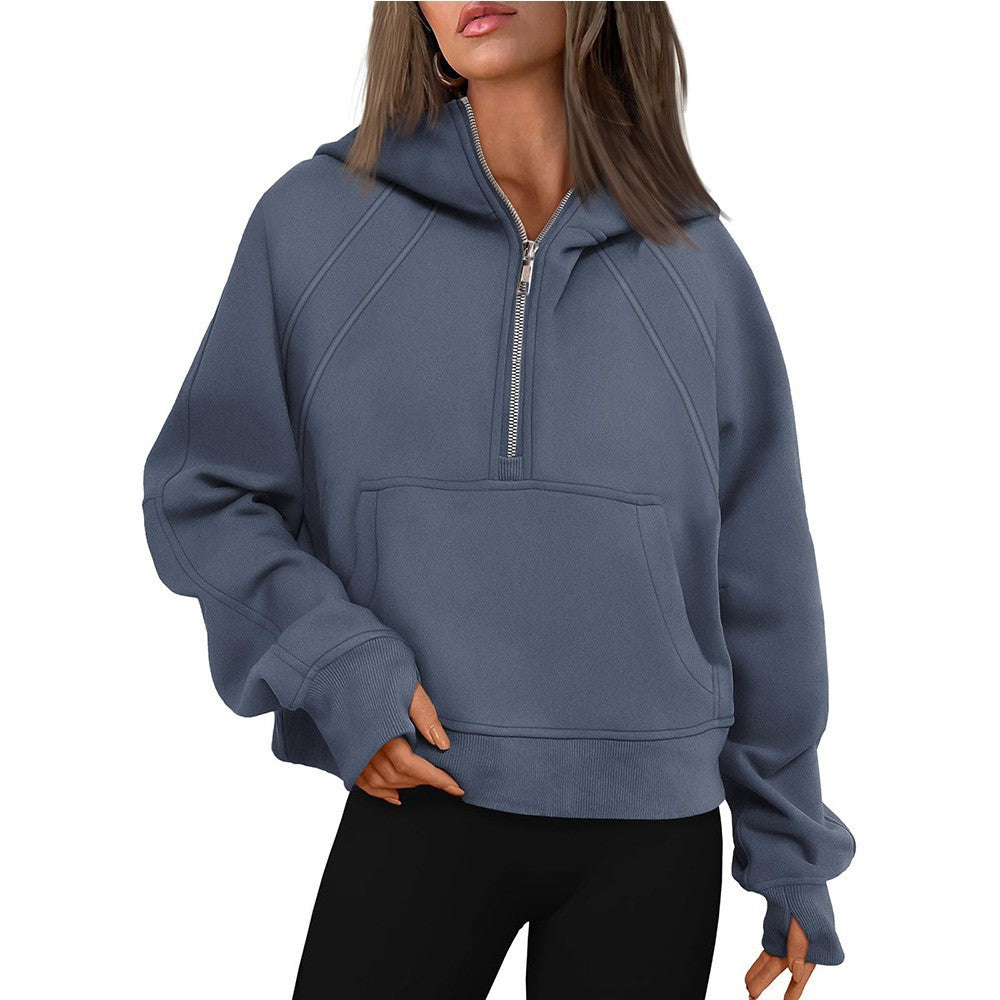 Zip-Up Hoodie Scuba Pullover Cropped Sweatshirt