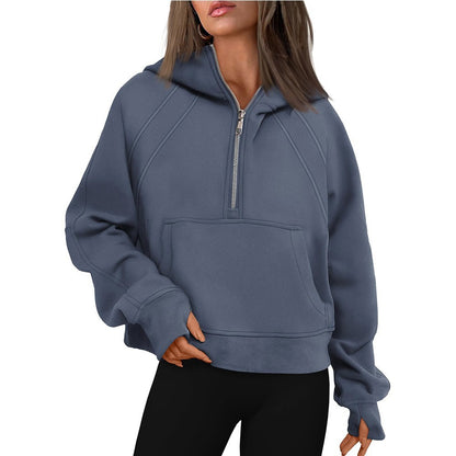 Zip-Up Hoodie Scuba Pullover Cropped Sweatshirt