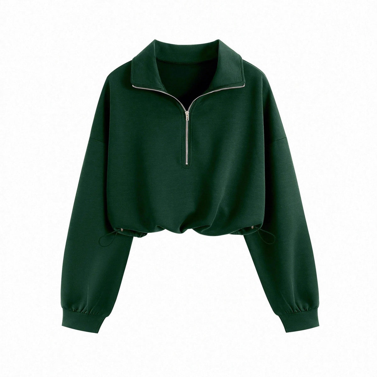 Women's Cropped Quarter Zip Drawstring Waist Sweatshirt