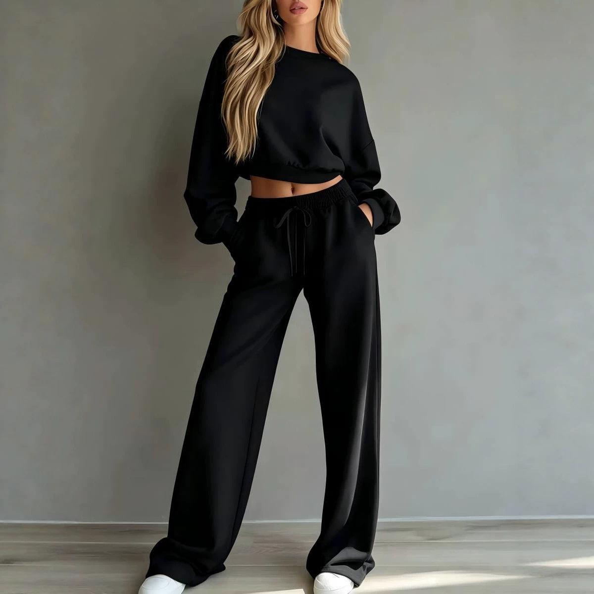 Women's Cropped Sweatshirt Wide Leg Pants Lounge Set