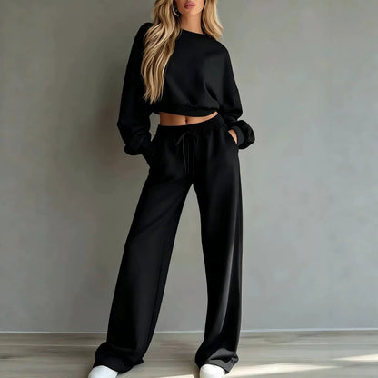 Women's Cropped Sweatshirt Wide Leg Pants Lounge Set