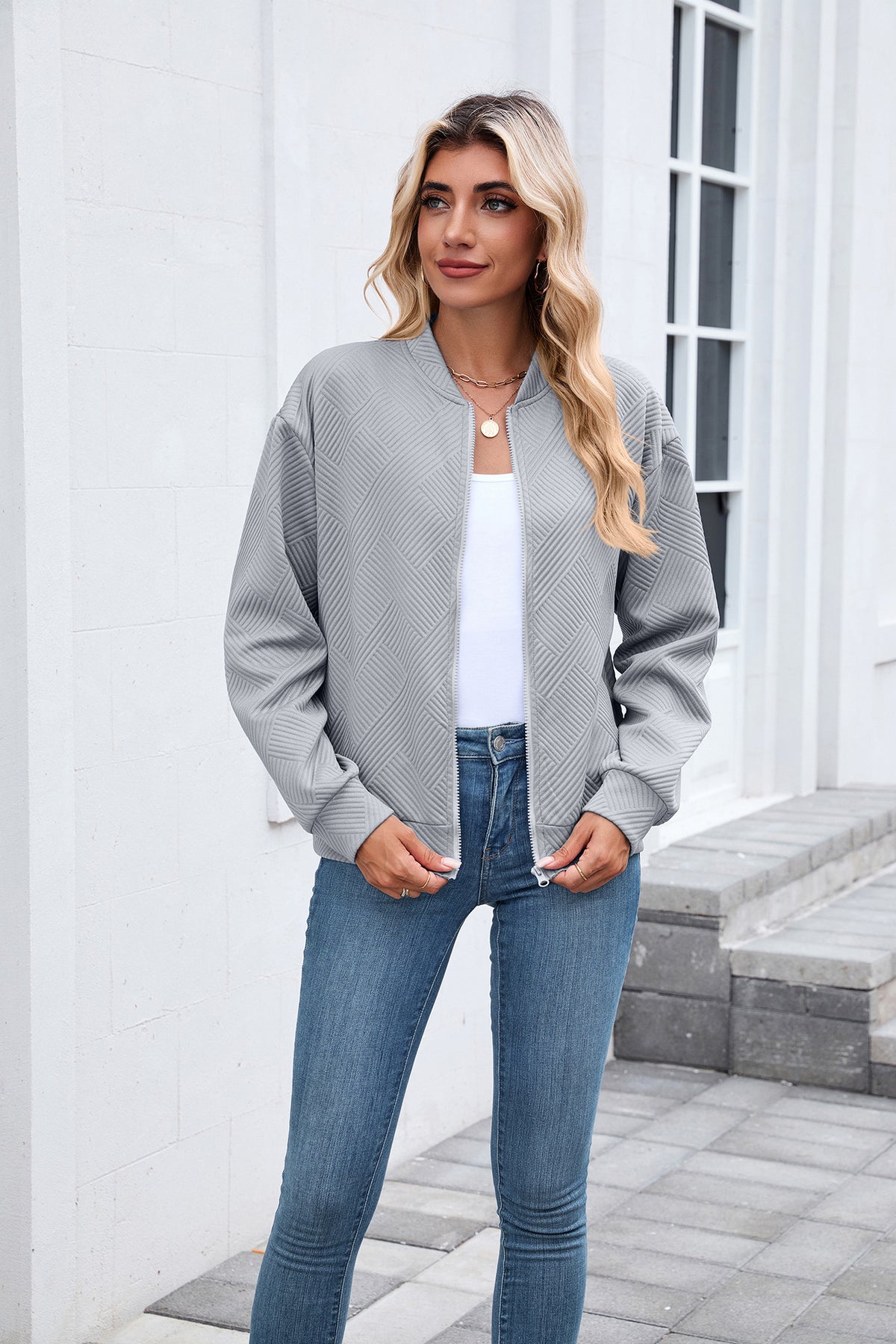 Women's Quilted Zip-Up Bomber Jacket Lightweight Casual