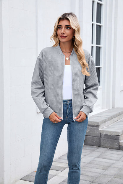Women's Quilted Zip-Up Bomber Jacket Lightweight Casual