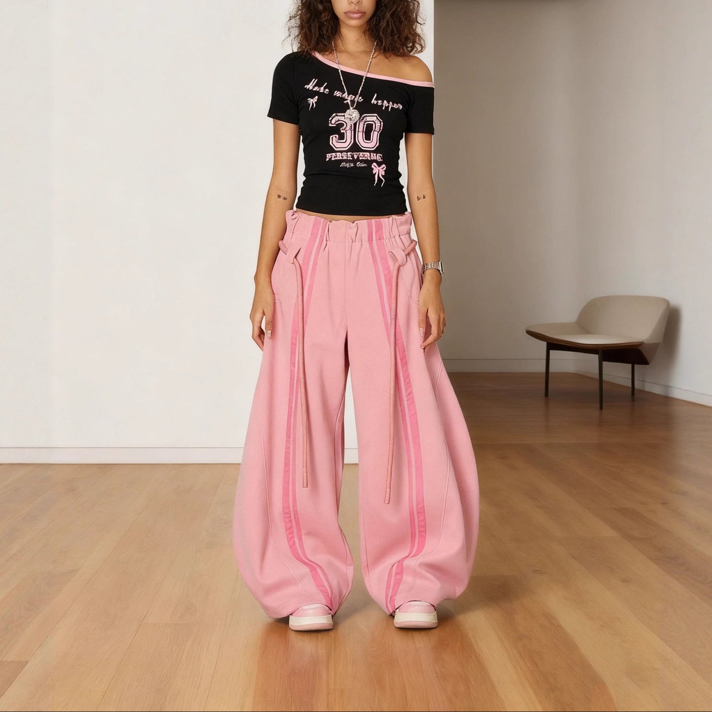 Women's Streetwear Baggy Wide Leg Drawstring Pants