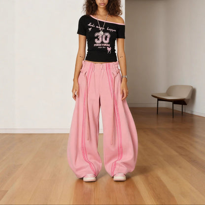Women's Streetwear Baggy Wide Leg Drawstring Pants