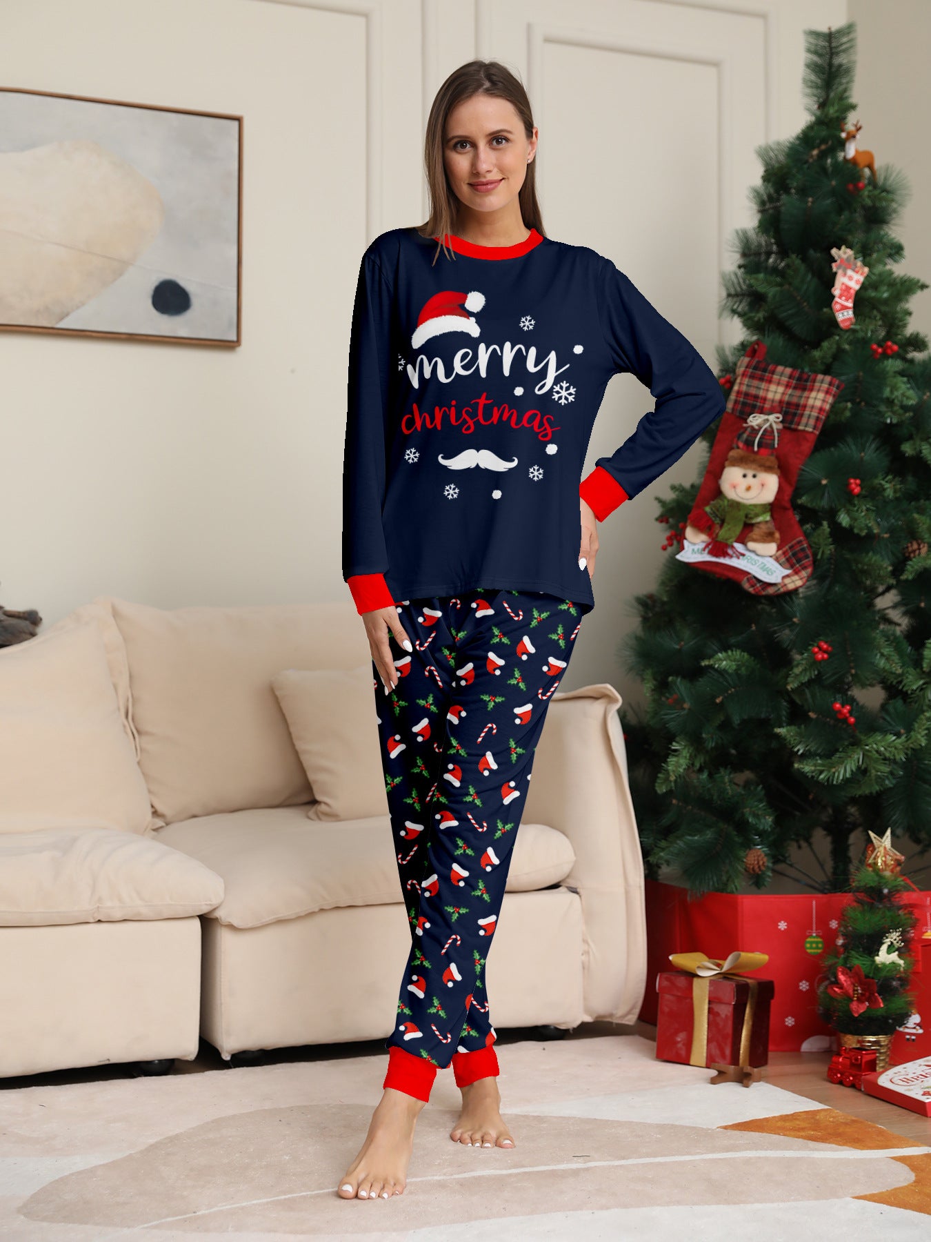 Christmas Hat, Letter Cane, Parent-child Outfit, Printed Christmas Pajamas