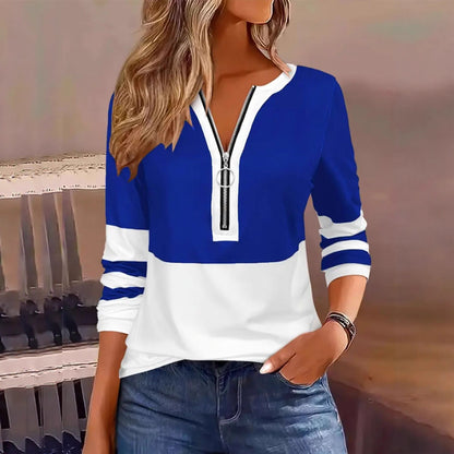 Women's Color Block Quarter Zip Long Sleeve Plus Size Top