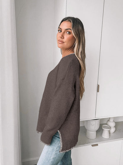 Knit Sweater with Contrast Trim – Casual & Cozy