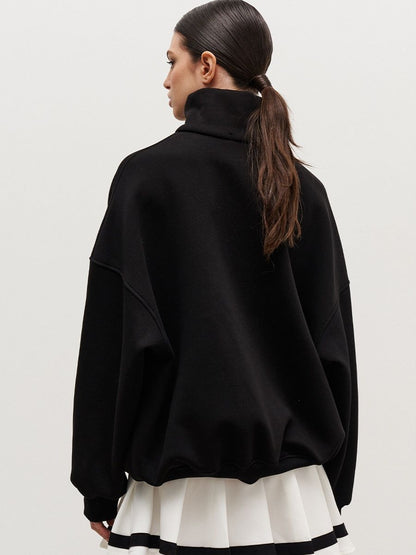 Women's Oversized Half Zip Collared Sweatshirt