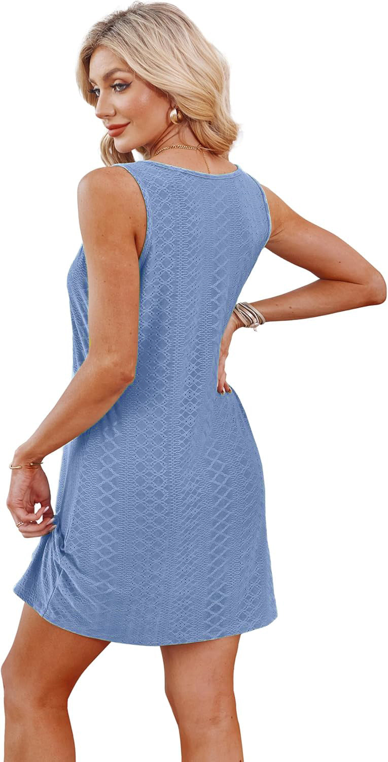 Summer Hollow Out Vacation Tank Dress with Knot Detail