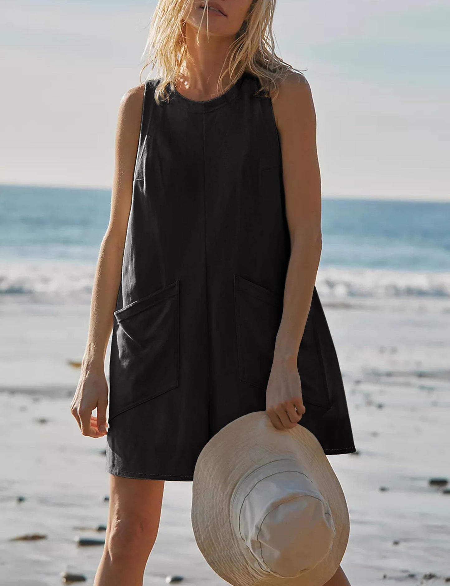 Women's Sleeveless Loose Romper – Casual Summer Overalls with Pockets