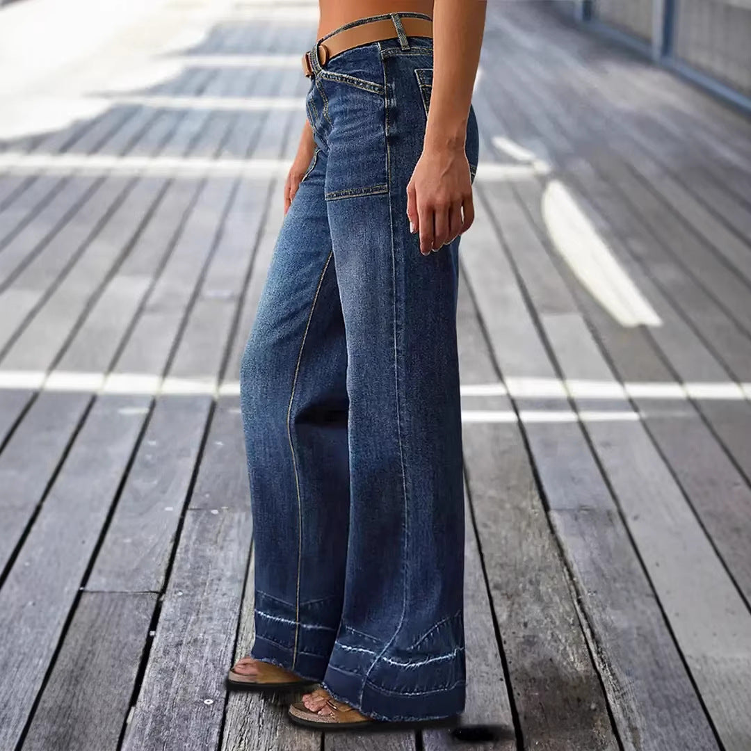 Women's Vintage Washed High Waist Wide Leg Denim Jeans