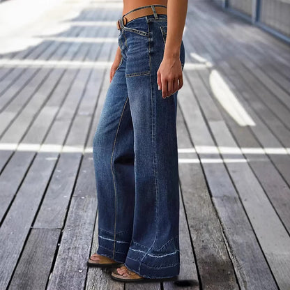 Women's Vintage Washed High Waist Wide Leg Denim Jeans