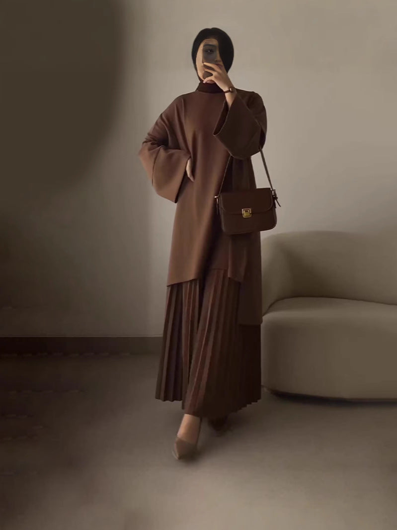 Women Oversized Sweatshirt Pleated Maxi Skirt Set