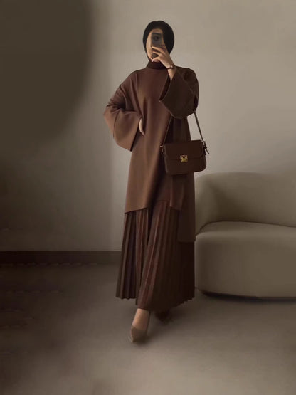 Women Oversized Sweatshirt Pleated Maxi Skirt Set