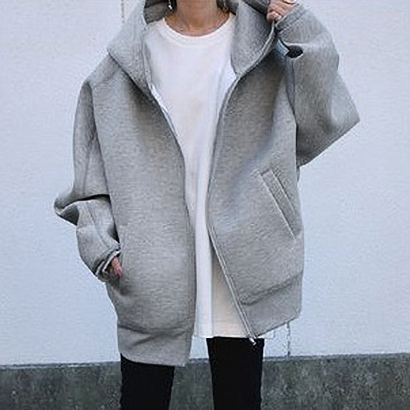 Oversized Zip Up Fleece Hoodie Women Longline Jacket