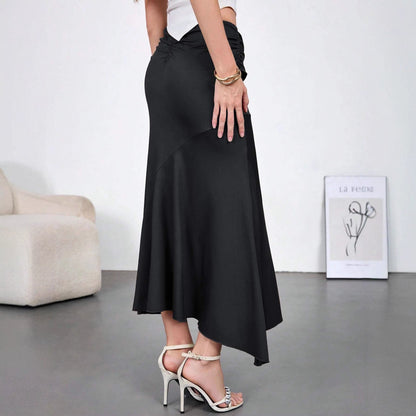 Asymmetrical High Waist Maxi Skirt with Ring Detail