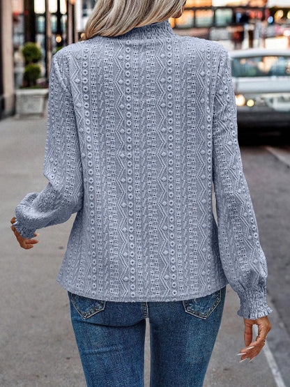 Boho Jacquard Lace Long Sleeve Blouse Top Women Elegant