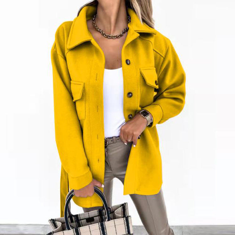 Women's Belted Wool Blend Shacket Jacket