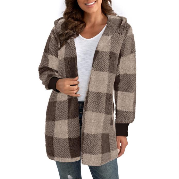 Women's Oversized Plaid Hooded Cardigan Sweater