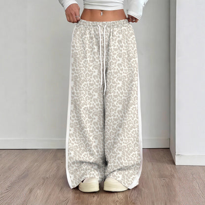 Women Leopard Print Baggy Wide Leg Side Stripe Pants