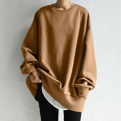 Oversized Crewneck Sweatshirt Women Solid Casual Loose Fit