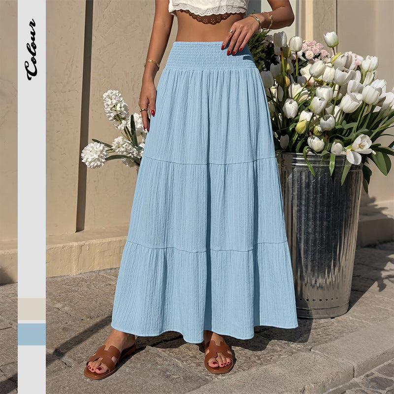 Boho Tiered Maxi Skirt Elastic Waist Flowy Long Skirt