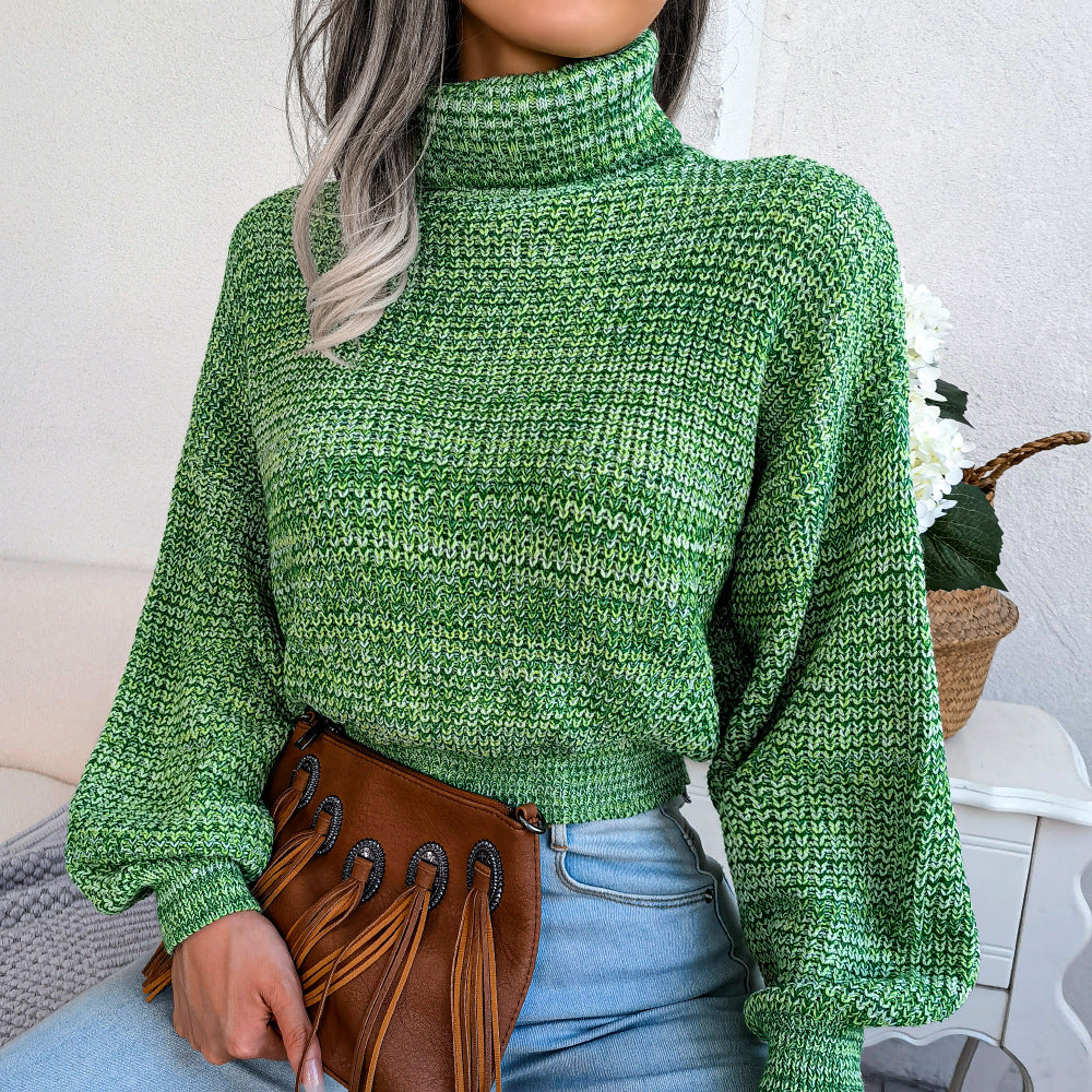 Oversized Chunky Knit Turtleneck Balloon Sleeve Sweater