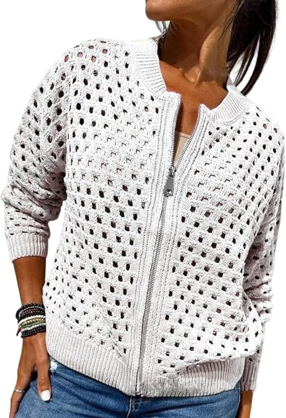 Women's Crochet Zip Up Cardigan Sweater