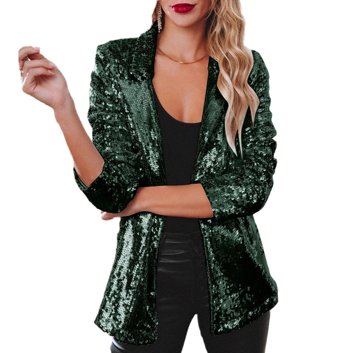Women Sequin Blazer Long Sleeve Sparkle Party Jacket