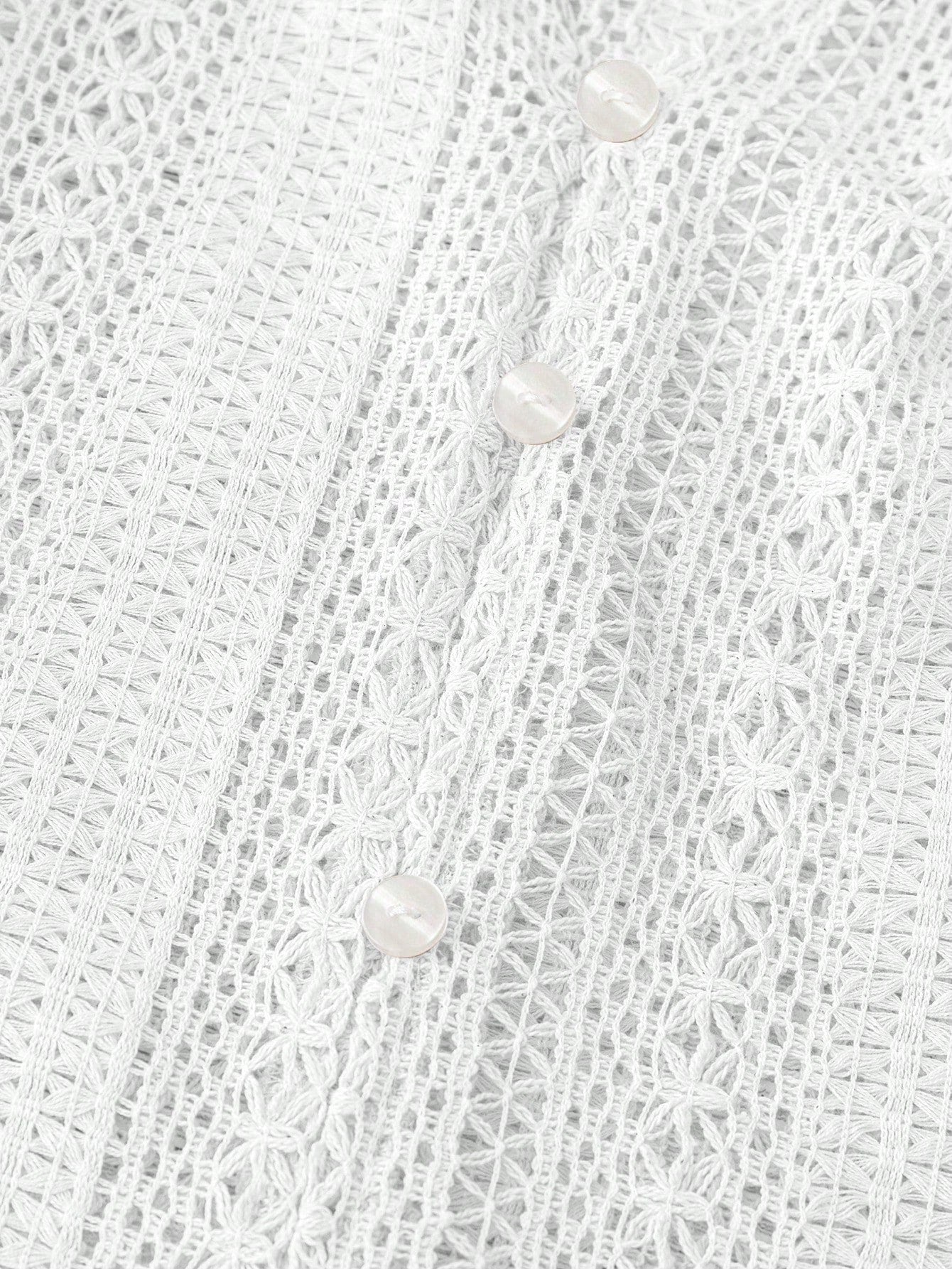 Hollow Knit V Neck Button Front Lace Blouse for Women