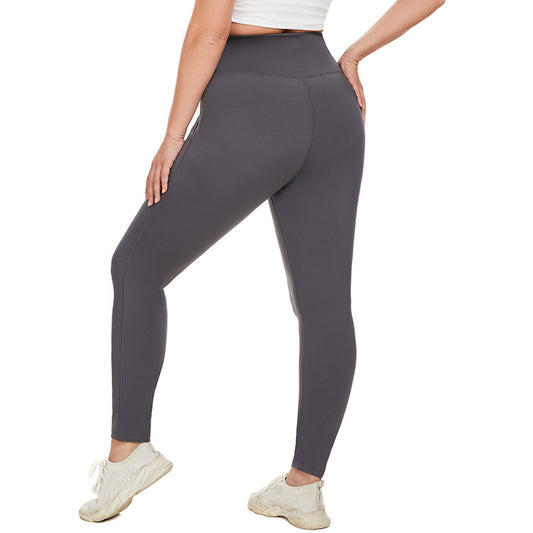 Puls Size Tight Plus Fleece Yoga Pants Nude Contrast Color Fitness Sports Pants