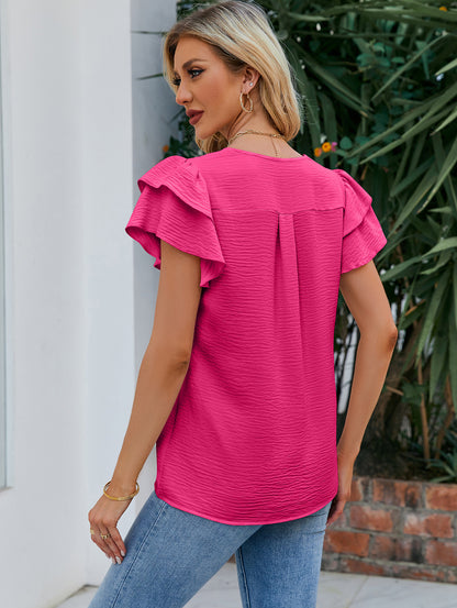 Women’s Short Sleeve Ruffle V Neck Summer Top